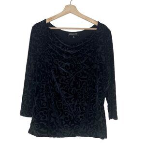 Jones New York Velvet Burnout Draped Neck Black Plus‎ Size 1X Whimsygoth Witchy